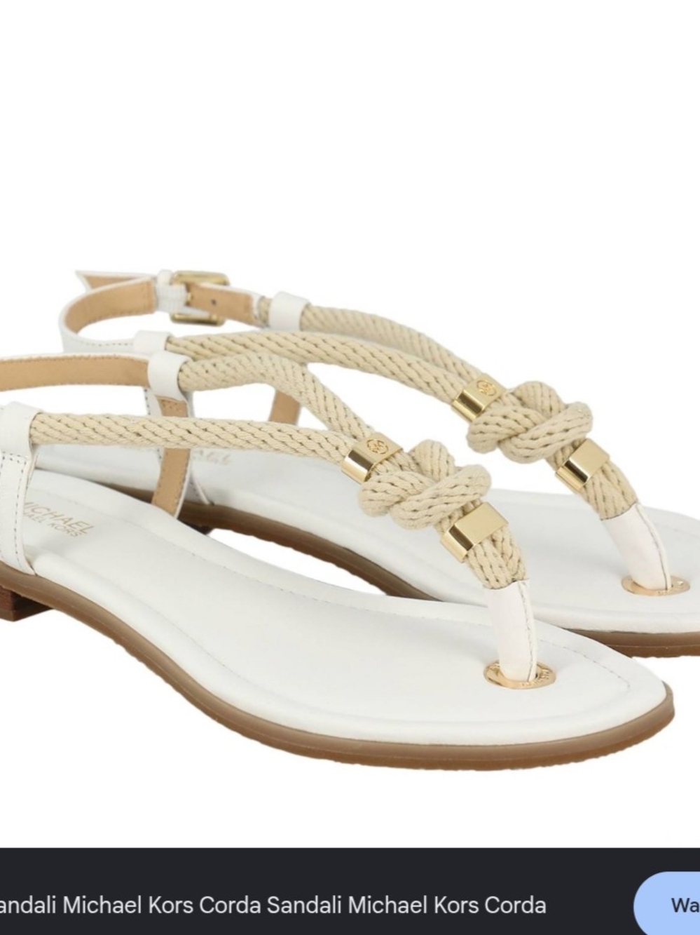 Michael Kors White and Beige Rope Thong Holly Sandals